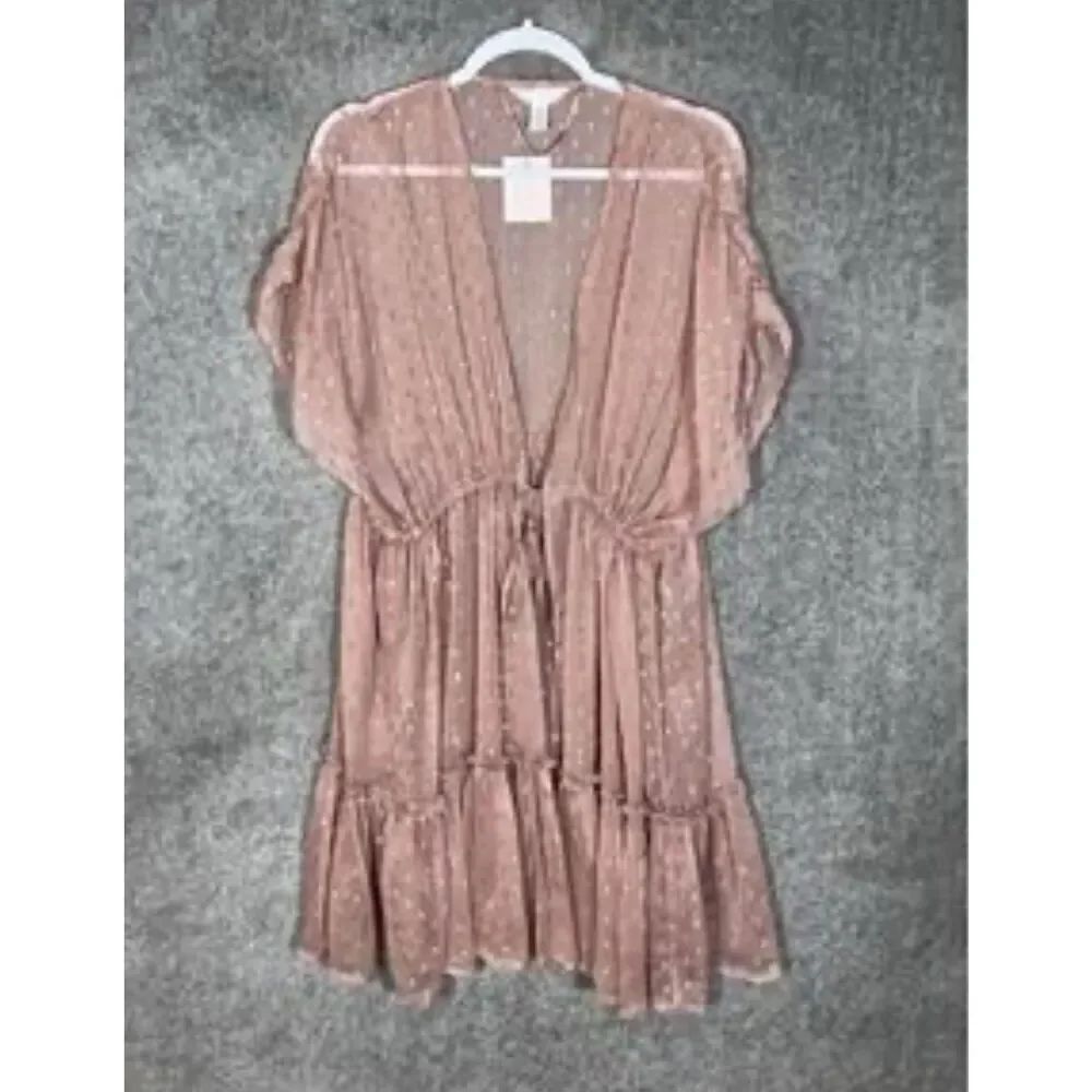LC lauren conrad rose dot ruffle tulam kimono coverup duster dress robe nwt o/s
